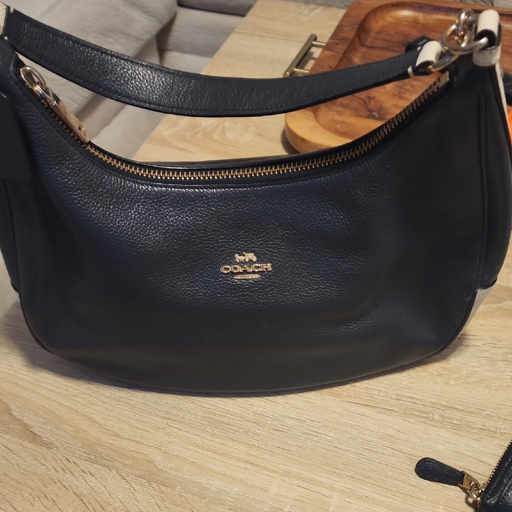 Coach Bailey Hobo Navy & White Leather Shoulder Bag With Matching Wallet